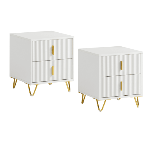 SoBuy Conjunto de 2 Mesas de Cabeceira para Quarto - Mesa de Cabeceira com 2 Gavetas, Mesa de Apoio para Sala de Estar - Cómoda Moderna L40 x P40 x A47 cm Branco FBT115-Wx2