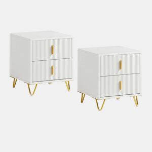 SoBuy Conjunto de 2 Mesas de Cabeceira para Quarto - Mesa de Cabeceira com 2 Gavetas, Mesa de Apoio para Sala de Estar - Cómoda Moderna L40 x P40 x A47 cm Branco FBT115-Wx2