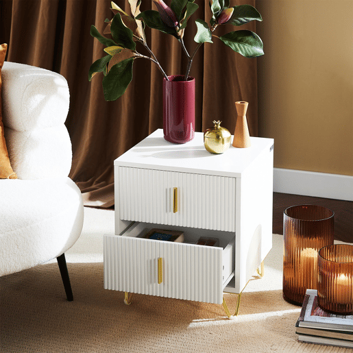 SoBuy Conjunto de 2 Mesas de Cabeceira para Quarto - Mesa de Cabeceira com 2 Gavetas, Mesa de Apoio para Sala de Estar - Cómoda Moderna L40 x P40 x A47 cm Branco FBT115-Wx2