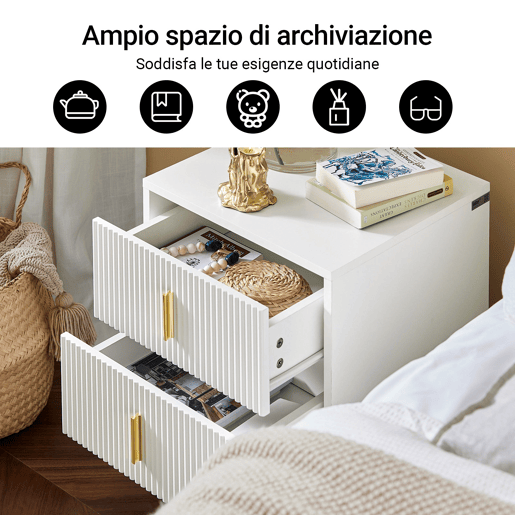 SoBuy Conjunto de 2 Mesas de Cabeceira para Quarto - Mesa de Cabeceira com 2 Gavetas, Mesa de Apoio para Sala de Estar - Cómoda Moderna L40 x P40 x A47 cm Branco FBT115-Wx2