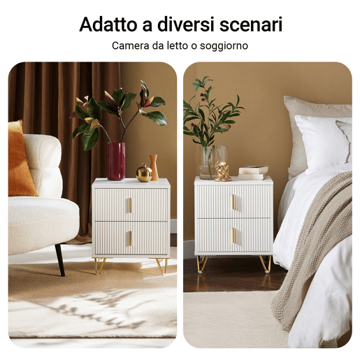 SoBuy Conjunto de 2 Mesas de Cabeceira para Quarto - Mesa de Cabeceira com 2 Gavetas, Mesa de Apoio para Sala de Estar - Cómoda Moderna L40 x P40 x A47 cm Branco FBT115-Wx2
