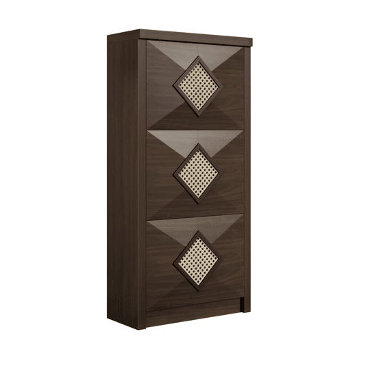 Sapateira 54x25x115 cm - 3 portas batentes, design rattan vintage - madeira
