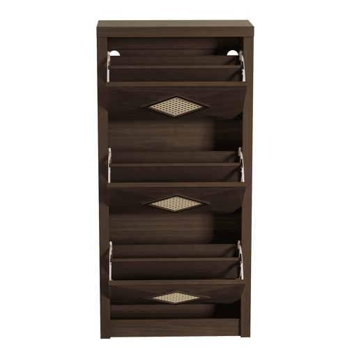 Sapateira 54x25x115 cm - 3 portas batentes, design rattan vintage - madeira
