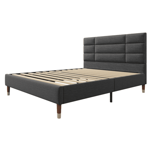 Cama estofada 140x200 cm - Com estrado e cabeceira - Linóleo cinzento escuro
