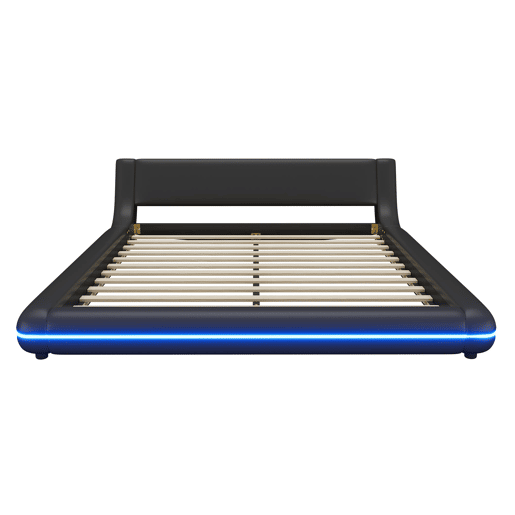 Cama plana 160x200 cm - PU, luz LED ambiente - Preto