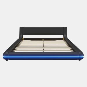 Cama plana 160x200 cm - PU, luz LED ambiente - Preto