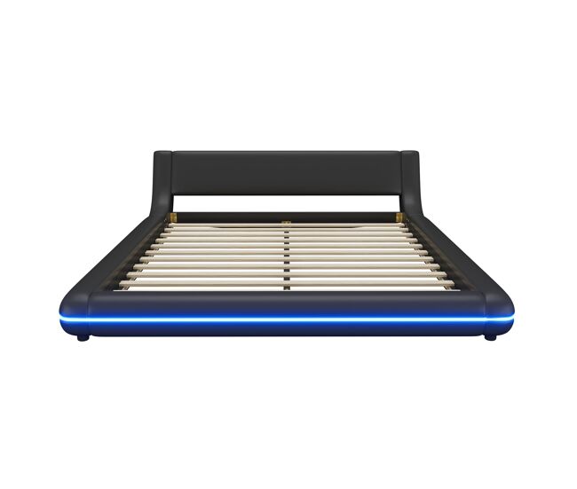 Cama plana 160x200 cm - pu, luz led ambiental - negro