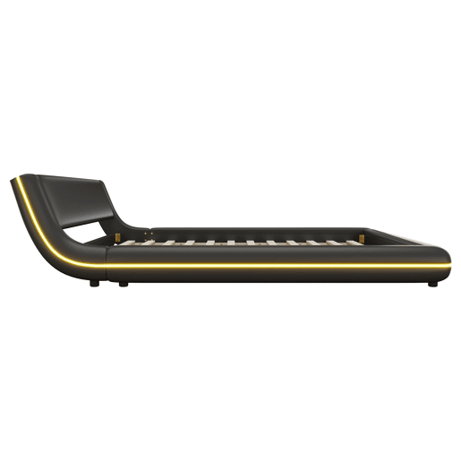 Cama plana 160x200 cm - PU, luz LED ambiente - Preto