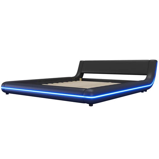 Cama plana 160x200 cm - PU, luz LED ambiente - Preto