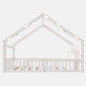 Cama baixa 140x190 cm - Berço com grades, estilo minimalista, madeira de pinho, branco