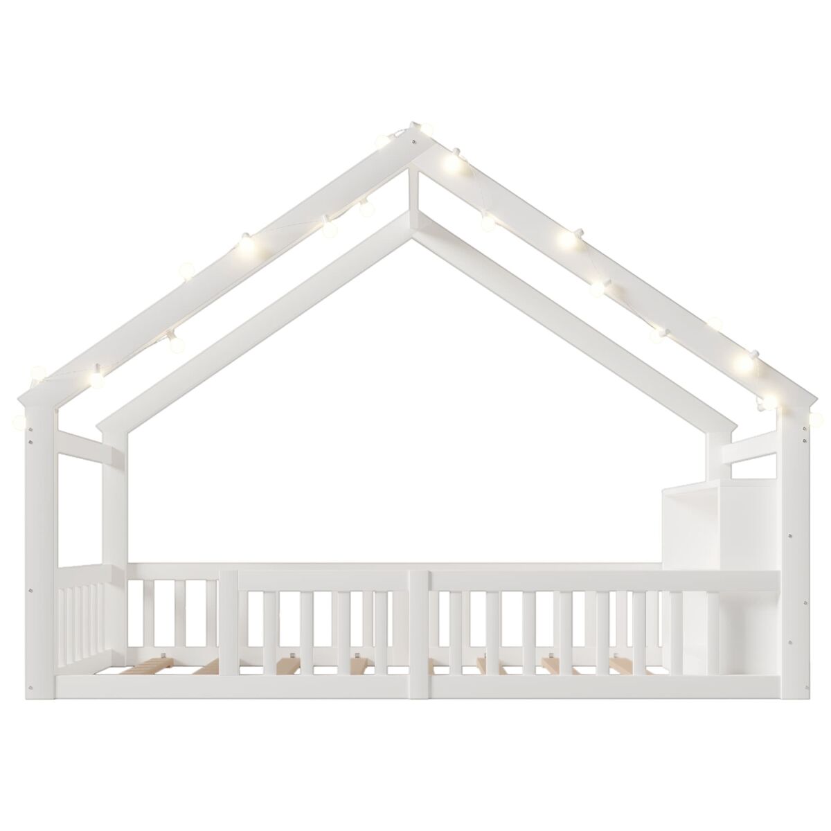 Cama baja 90x190 cm - cuna con barandillas, estructura de casa, estilo minimalista, blanca