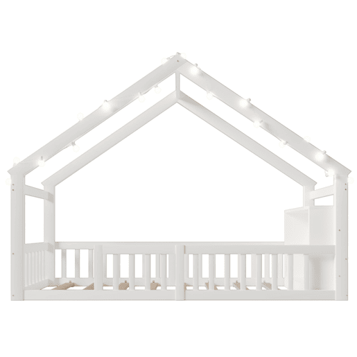 Cama baixa 90x190 cm - Berço com grades, estrutura em forma de casa, estilo minimalista, branco Cama baixa 90x190 cm - Berço com grades, estrutura em forma de casa, estilo minimalista, branco