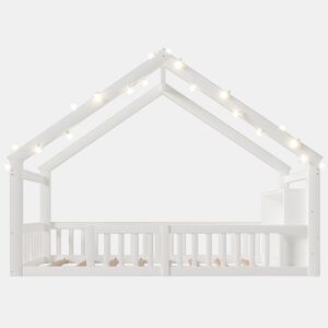 Cama baixa 90x190 cm - Berço com grades, estrutura em forma de casa, estilo minimalista, branco