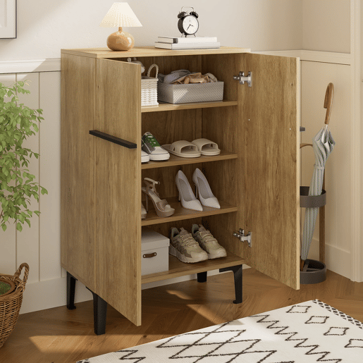 Sapateira 95x60x35 cm - Porta dupla, grande capacidade, prateleiras ajustáveis - PretoMadeira