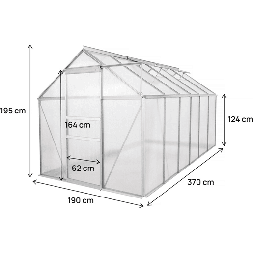 Estufa de policarbonato 370 x 190 x 195 cm Basílico - 7,03 m² - Cinza