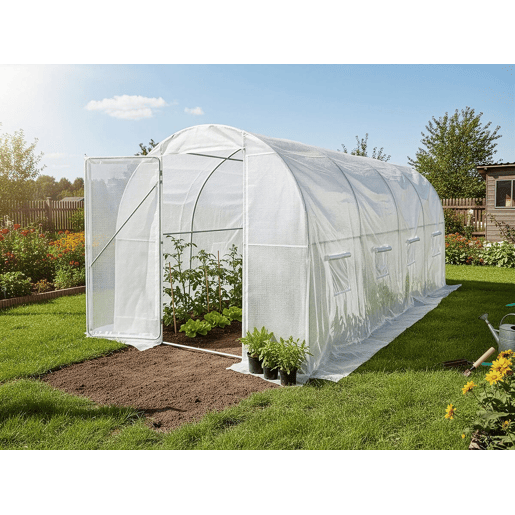 Estufa de jardim tipo túnel Mimosa com porta - 9 m² - 180 g - Branca