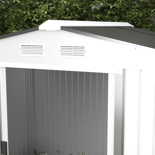 Outsunny Abrigo de Jardim Exterior Abrigo e Jardim Metálico para Armazenamento de Ferramentas com 4 Janelas 277x195x192 cm Branco e Cinza Escuro