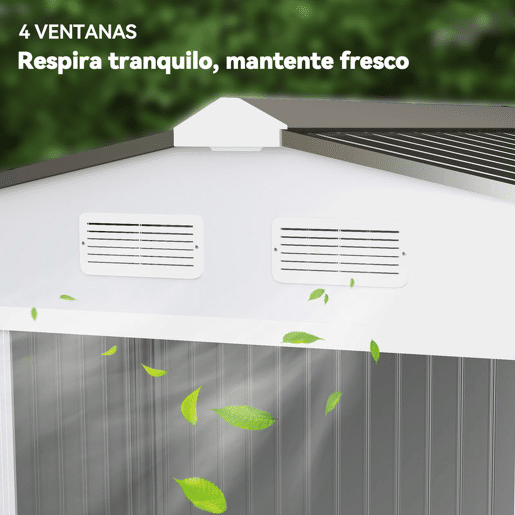 Outsunny Abrigo de Jardim Exterior Abrigo e Jardim Metálico para Armazenamento de Ferramentas com 4 Janelas 277x195x192 cm Branco e Cinza Escuro