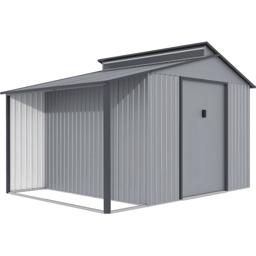 Abrigo de jardim em metal com pérgula Madras - 9,12 m² - 355 x 257 x 237 cm - Cinza