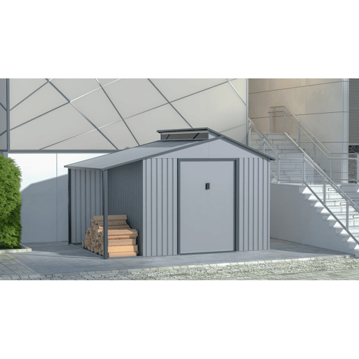 Abrigo de jardim em metal com pérgula Madras - 9,12 m² - 355 x 257 x 237 cm - Cinza