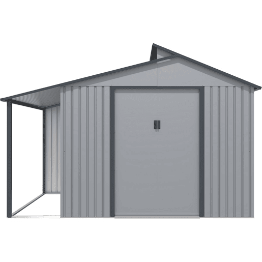 Abrigo de jardim em metal com pérgula Madras - 9,12 m² - 355 x 257 x 237 cm - Cinza