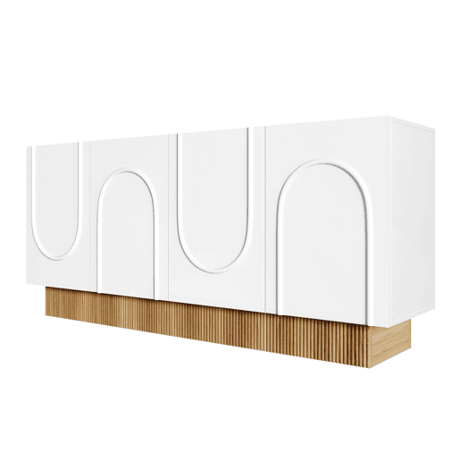 Aparador 160x75x38 - 4 portas, grande capacidade de armazenamento, estrutura em U - Branco e madeira