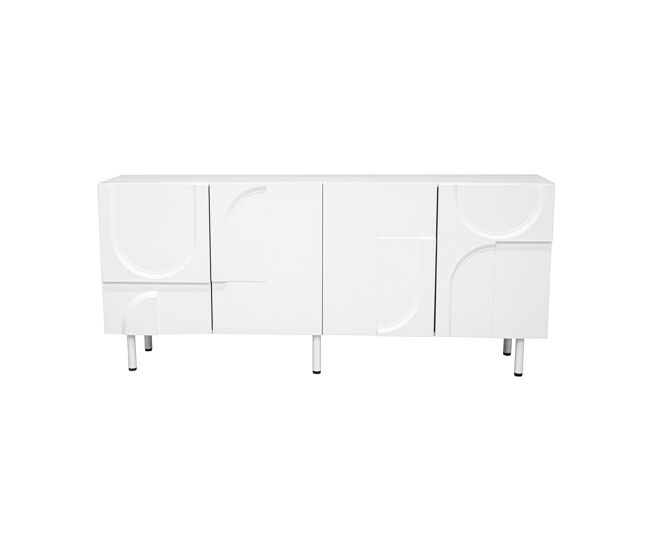 Aparador comedor 160x40x93 cm - diseño geométrico, almacenamiento múltiple, moderno - blanco