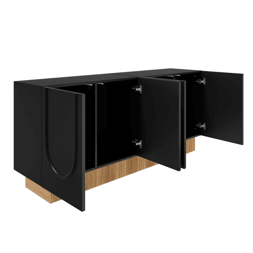 Aparador 160x75x38 - 4 portas, grande capacidade de armazenamento, estrutura em U - PretoMadeira