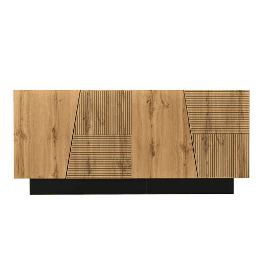Aparador 160 cm - grande capacidade de armazenamento, design geométrico, prateleira ajustável - PretoMadeira
