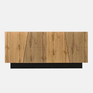 Aparador 160 cm - grande capacidade de armazenamento, design geométrico, prateleira ajustável - PretoMadeira