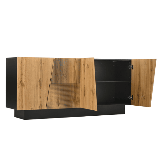 Aparador 160 cm - grande capacidade de armazenamento, design geométrico, prateleira ajustável - PretoMadeira