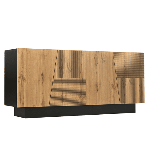 Aparador 160 cm - grande capacidade de armazenamento, design geométrico, prateleira ajustável - PretoMadeira
