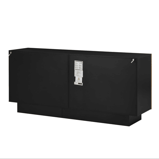 Aparador 160 cm - grande capacidade de armazenamento, design geométrico, prateleira ajustável - PretoMadeira