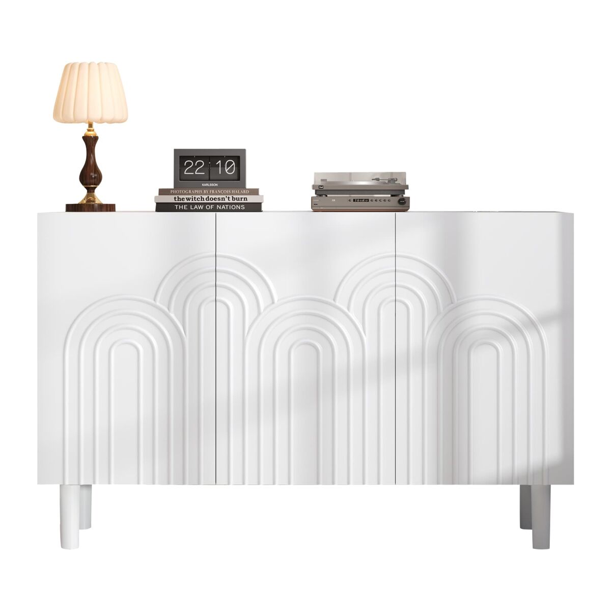 Aparador 120x38,5x79 cm - 3 puertas, gran capacidad de almacenamiento, con patas de 16 cm - blanco