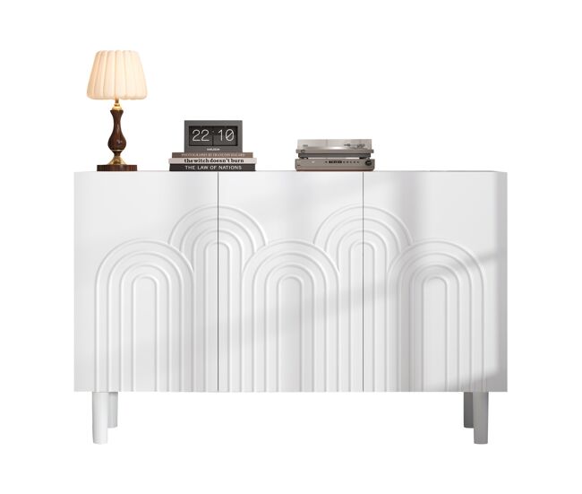 Aparador 120x38,5x79 cm - 3 puertas, gran capacidad de almacenamiento, con patas de 16 cm - blanco