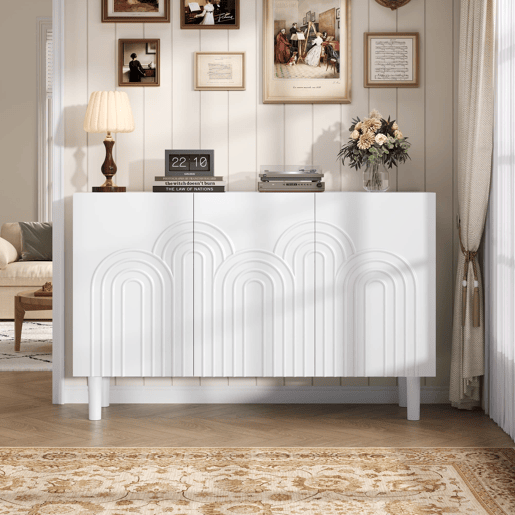Aparador 120x38,5x79 cm - 3 portas, grande capacidade de armazenamento, com pés de 16 cm - Branco
