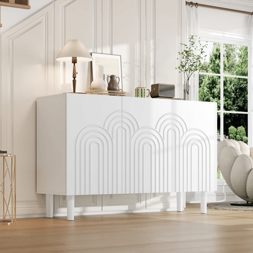 Aparador 120x38,5x79 cm - 3 portas, grande capacidade de armazenamento, com pés de 16 cm - Branco