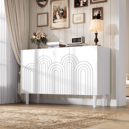 Aparador 120x38,5x79 cm - 3 portas, grande capacidade de armazenamento, com pés de 16 cm - Branco