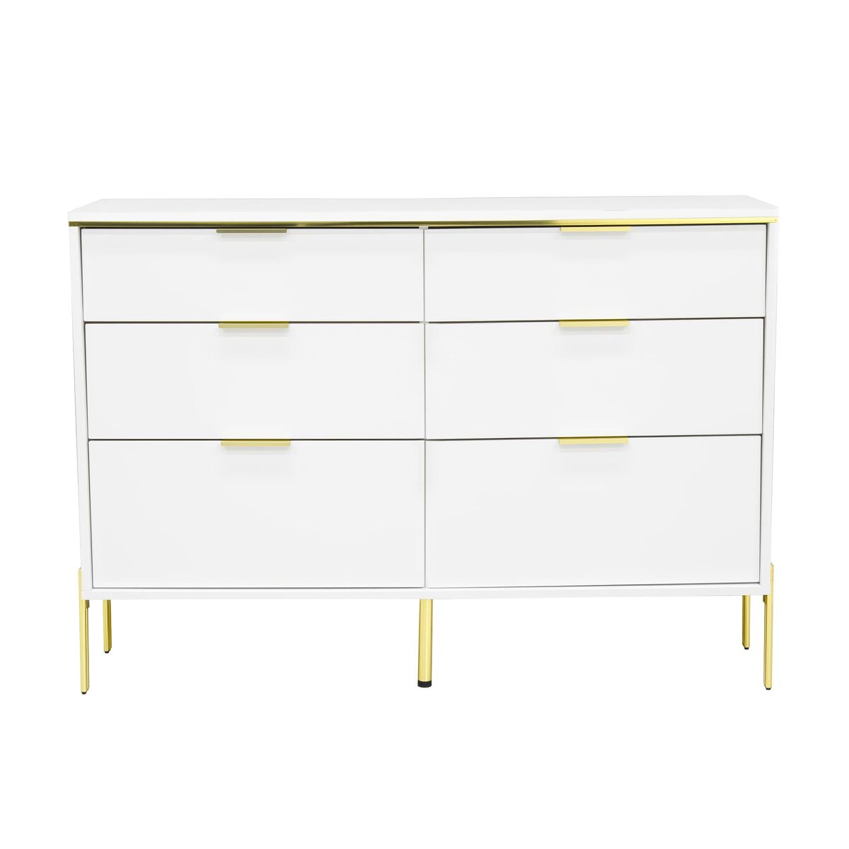 Aparador 6 cajones - frontal brillo, gran almacenamiento, estilo moderno - blanco