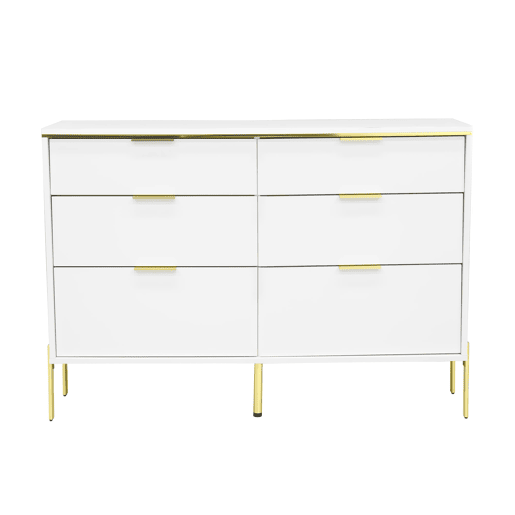 Aparador com 6 gavetas - frente brilhante, grande capacidade de armazenamento, estilo moderno - Branco Aparador com 6 gavetas - frente brilhante, grande capacidade de armazenamento, estilo moderno - Branco