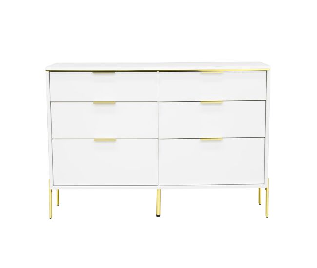 Aparador 6 cajones - frontal brillo, gran almacenamiento, estilo moderno - blanco