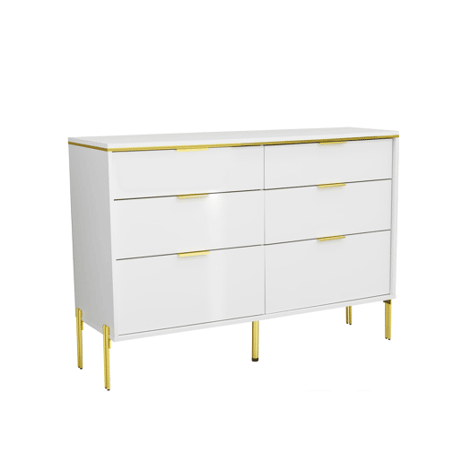 Aparador com 6 gavetas - frente brilhante, grande capacidade de armazenamento, estilo moderno - Branco Aparador com 6 gavetas - frente brilhante, grande capacidade de armazenamento, estilo moderno - Branco