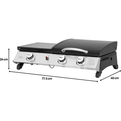 Plancha a gás com tampa Rasio - 7,5 KW - 3 queimadores - Preto