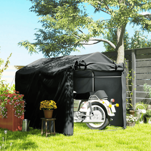 Outsunny Abrigo de Exterior para Ferramentas e Bicicletas 2,2x1,57x1,65 m Abrigo de Jardim com Porta Desmontável com Fecho de Correr Impermeável Anti-UV Garagem Portátil Cinzento Escuro