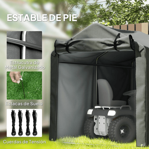 Outsunny Abrigo de Exterior para Ferramentas e Bicicletas 2,2x1,57x1,65 m Abrigo de Jardim com Porta Desmontável com Fecho de Correr Impermeável Anti-UV Garagem Portátil Cinzento Escuro