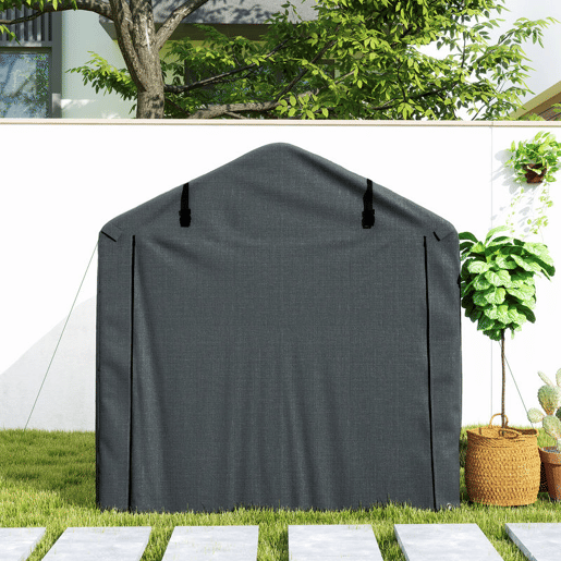 Outsunny Abrigo de Exterior para Ferramentas e Bicicletas 2,2x1,57x1,65 m Abrigo de Jardim com Porta Desmontável com Fecho de Correr Impermeável Anti-UV Garagem Portátil Cinzento Escuro