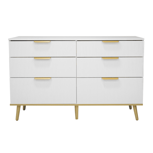 Cômoda com 6 gavetas - amplo espaço de armazenamento, design elegante, pés com efeito de madeira - Branco