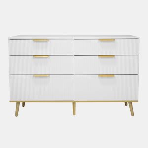 Cômoda com 6 gavetas - amplo espaço de armazenamento, design elegante, pés com efeito de madeira - Branco