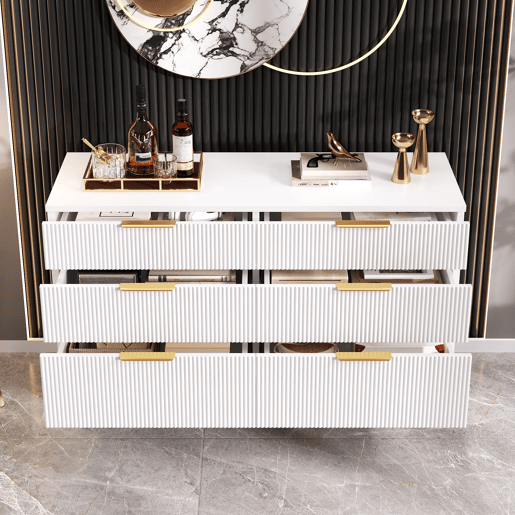 Cômoda com 6 gavetas - amplo espaço de armazenamento, design elegante, pés com efeito de madeira - Branco