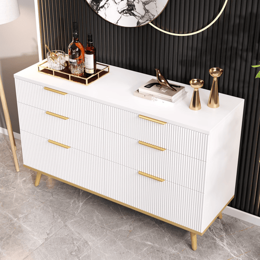 Cômoda com 6 gavetas - amplo espaço de armazenamento, design elegante, pés com efeito de madeira - Branco